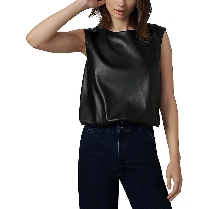 Vintage-Inspired Women's Clothes Womens Faux Leather Sleeveless Pullover Top