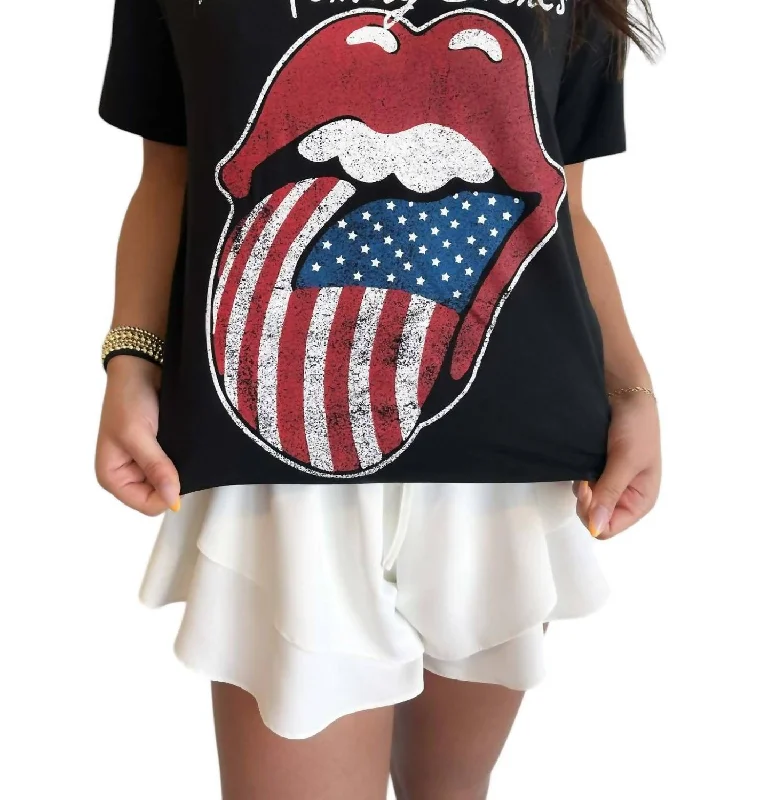 Women's Trendy Activewear Apparel Usa Flag Tongue Tee In Black