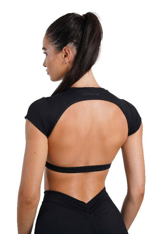 Classic Women's Apparel OPEN BACK CROP TEE - BLACK