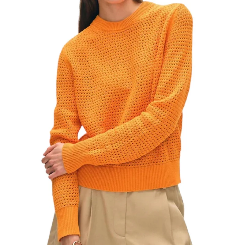 Women's High-Fashion Apparel Cotton Blend Mesh Crewneck Tee In Tangerine