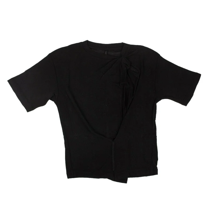 Fashionable Women's Outfit Unravel Project Silk Pintuck T-Shirt - Black