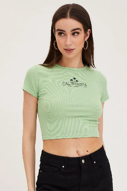 Women's Resort Apparel Green Graphic Top Short Sleeve