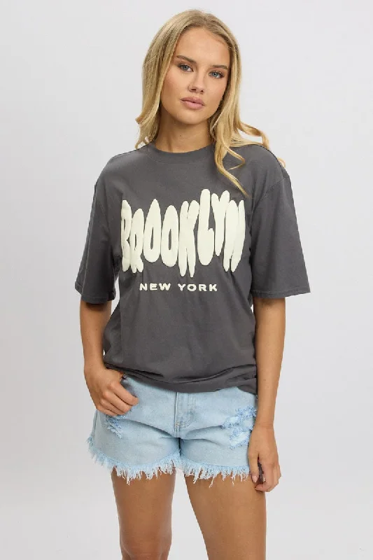 Timeless Women's Clothes Grey Graphic Tee Short Sleeve