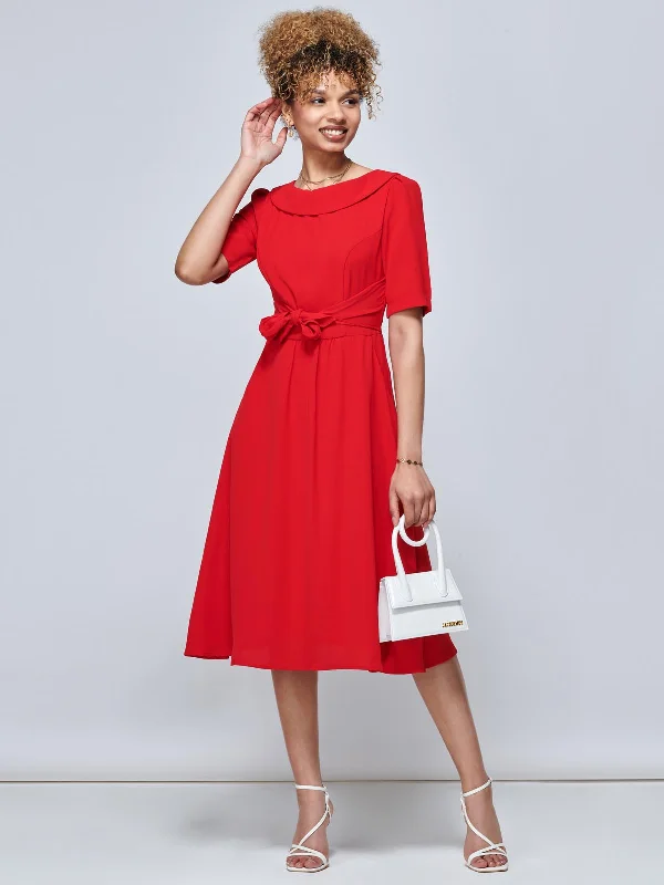 Timeless Women's Clothes Jolie Moi Gemma Belted Midi Dress, Red