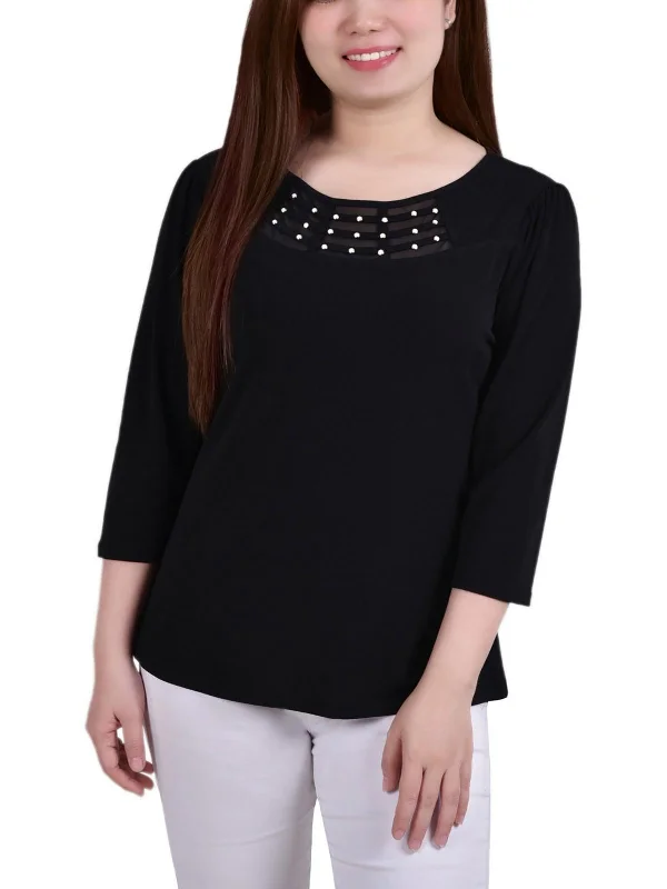 Fashion-Forward Women's Clothing Womens Crepe Mesh Inset Blouse