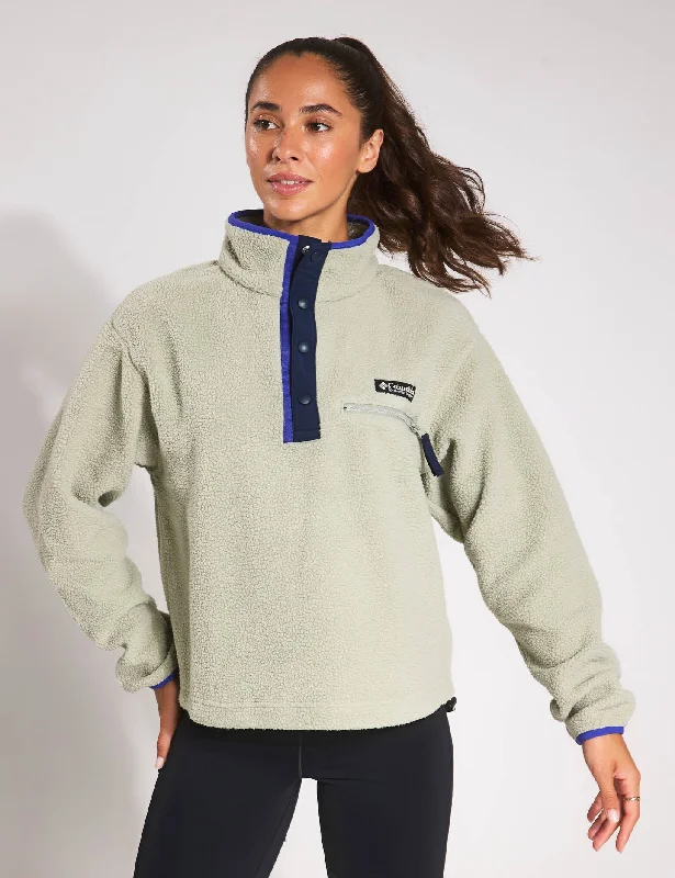 Women's Vintage-Inspired Clothing Helvetia II Cropped Sherpa Half Snap Fleece - Safari