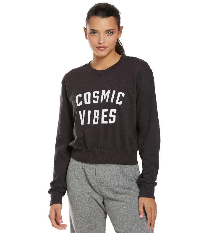 Stylish Women's Outfit Spiritual Gangster Cosmic Crop Crew Sweatshirt Vintage Black